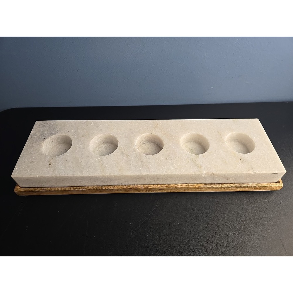 Wooden White Marble 5-Tealight Candle Holder 14"